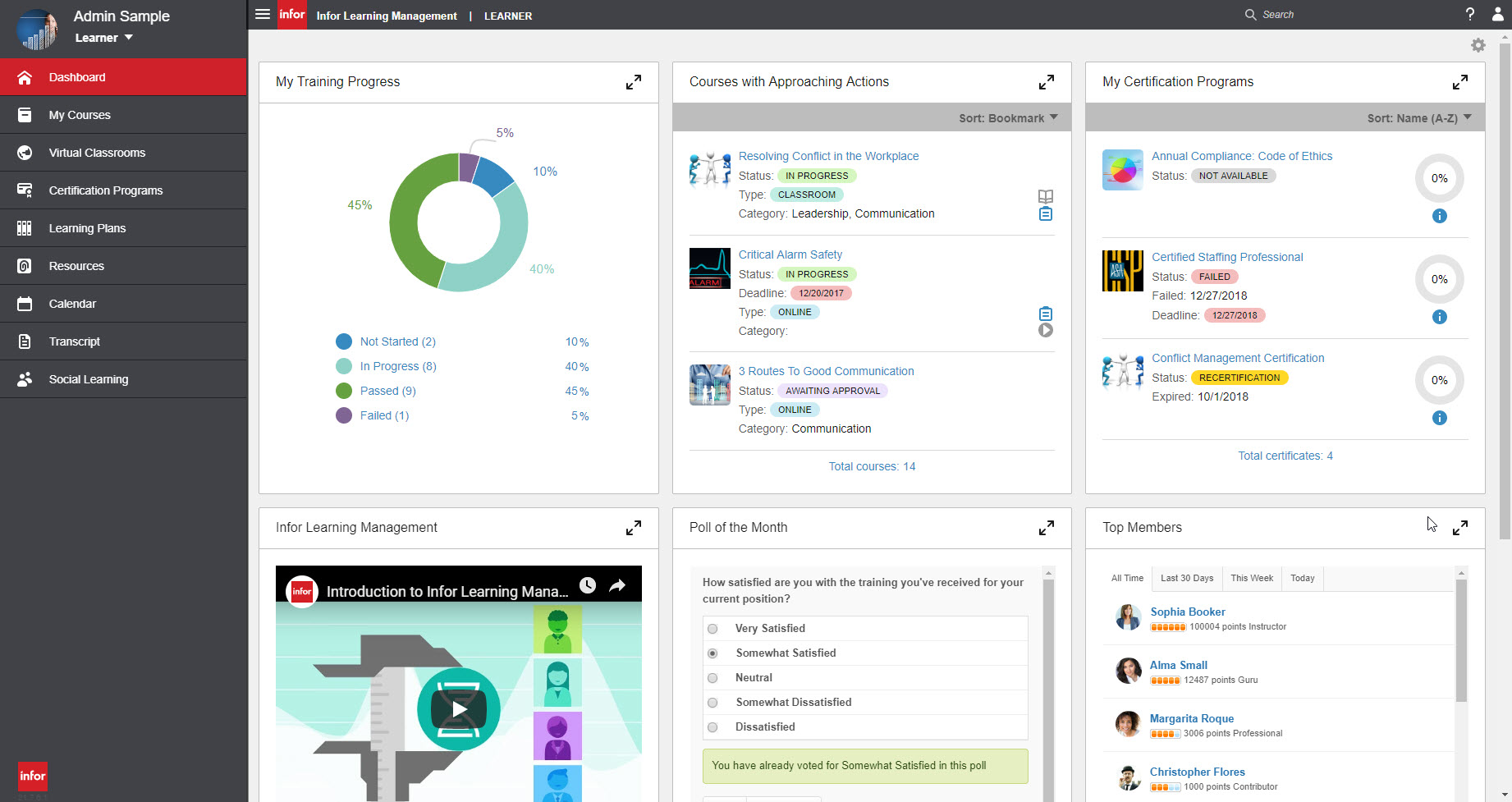 screenshot of Infor Learning Management System (LMS)